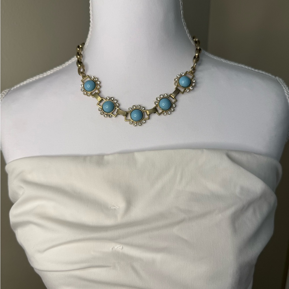 Gold and Blue Necklace with Crystal Accents